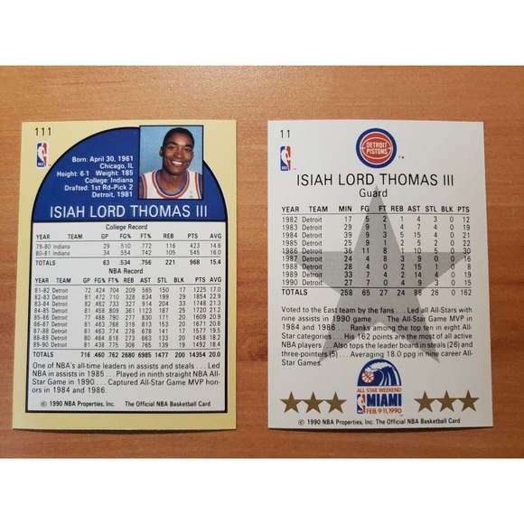 (2) 1990-1991 NBA Hoops - Isiah Thomas #111 & #11 All Star - From a Fresh Pack - Picture 2 of 2